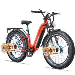 FREESKY Peak 3000W Dual Motor Ebike for Adults, 48V 23AH Removable Battery, 32-34MPH Step-Thru Unlocked Electric Bike, 26" Fat Tire Mountain Off Road E Bike 7-Speed with Dual Hydraulic Disc Brake