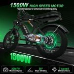 Besintu MOVCAN Electric Bike for Adults,1500W Motor 20 in Fat Tire Ebike,Up to 32MPH & 120 Miles,31.2AH Removable Dual Battery, 7 Speed Gear, Hydraulic Brakes&Full Suspension Electric Dirt Bicycle