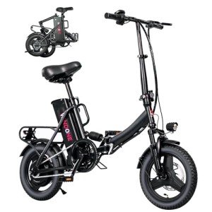 Windone S14 Electric Bike for Adults, Max 19MPH Speed & 28 Miles Range (PAS), 500W Peak Motor and Lightweight & Portable, Dual Shock Absorbers Electric Bicycle, 14" Foldable ebike for Adults and Teens