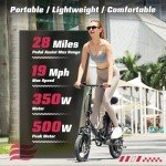 Windone S14 Electric Bike for Adults, Max 19MPH Speed & 28 Miles Range (PAS), 500W Peak Motor and Lightweight & Portable, Dual Shock Absorbers Electric Bicycle, 14" Foldable ebike for Adults and Teens