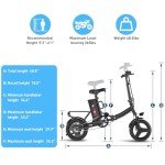 Windone S14 Electric Bike for Adults, Max 19MPH Speed & 28 Miles Range (PAS), 500W Peak Motor and Lightweight & Portable, Dual Shock Absorbers Electric Bicycle, 14" Foldable ebike for Adults and Teens