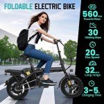 Electric Bike for Adults Teens, Folding E-Bike,Commuter City Foldable ebike with 560W Motor and Removeable Battery, 20MPH Speed Assist, Dual Disc Brakes, 14" Compact Electric bicycle with Pedals