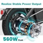Electric Bike for Adults Teens, Folding E-Bike,Commuter City Foldable ebike with 560W Motor and Removeable Battery, 20MPH Speed Assist, Dual Disc Brakes, 14" Compact Electric bicycle with Pedals