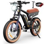 R6 Retro Electric Bike for Adults 1500W Motor, 28MPH, Max 75 Miles Electric Motorcycle, 20" Fat Tire Electric Dirt Bike, Shamano 7-Speed E-Bike Full Suspension, R/L Turn Headlight, UL2849 Certified
