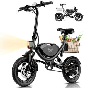 Electric Bike with Basket, 14" Folding Ebike 22 MPH, 35 Miles Range, Dual Suspension, 715W Peak Brushless Motor with 30° Uphill, Adjustable Seat, Commuter Electric Bicycle for Adults 330LBS Load