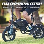 Electric Bike with Basket, 14" Folding Ebike 22 MPH, 35 Miles Range, Dual Suspension, 715W Peak Brushless Motor with 30° Uphill, Adjustable Seat, Commuter Electric Bicycle for Adults 330LBS Load