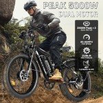 Peak 5000W-Electric-Bike for Adults-Men, Dual-Motor-Ebike 40-46MPH, 52V 30AH Long Range Electric Bicycle, 26" Fat Tire Dirt-Bike, Full Suspension Mountain Bike for Off-Road Snow Sand Hunting (Black)