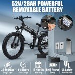 TT-EBIKE 5000W Dual Motor Folding Electric Bike Adults 40MPH with 52V 28AH Battery, 26x4 Fat Tire All Terrain Ebikes, Full Suspension E Bike, Electric Bicycle SHM 7-Speed Gear