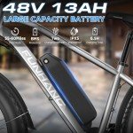 Funhang Electric Bike for Adults, 1000W Peak Ebike, 25MPH 60Miles Electric Mountain Bike, 26" Fat Tire Electric Bicycle with 48V 13AH Battery, Rear Rack, Turn Signal, Lockable Suspension Fork,7 Speed