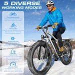 Funhang Electric Bike for Adults, 1000W Peak Ebike, 25MPH 60Miles Electric Mountain Bike, 26" Fat Tire Electric Bicycle with 48V 13AH Battery, Rear Rack, Turn Signal, Lockable Suspension Fork,7 Speed