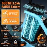 Foldable Electric Bike for Adults, Peak 1000W Brushless Motor 30MPH 70Miles City Commuter Ebike, 48V 20AH Lithium Battery, 20" Fat Tire 7-Speed Mountain E-Bicycle Front Suspension LCD Display, Blue