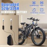 (G7-Blue 52V 32Ah) 5000W Peak Dual Motor Electric Bike for Adults, 40-45MPH &100Miles, Hydraulic Disc Brake Bicycle, 26" Fat Tire Off Road Snow Mountain Ebike, 7-Speed Pedal Assist Commuter E-Bike