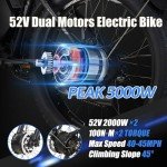 (G7-Blue 52V 32Ah) 5000W Peak Dual Motor Electric Bike for Adults, 40-45MPH &100Miles, Hydraulic Disc Brake Bicycle, 26" Fat Tire Off Road Snow Mountain Ebike, 7-Speed Pedal Assist Commuter E-Bike