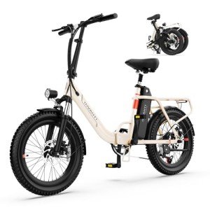 INVANTI Electric Bike, 20" Fat Tire Step-Thru Electric Bicycle, 900W Peak Motor 45 Miles 20MPH Top Speed, Dual Suspension & 7-Speed Folding Ebike for Adults with Rear Rack
