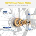 Electric Bike ZA02, 1200W Peak Motor, 26'' City Cruiser Ebike, 556Wh Removable Battery, Up to 65 Mi Range 22 MPH, 7-Speed and Front Suspension Electric Bike for Adults