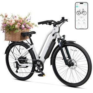 TST Electric Bike for Adults, 1000W Peak EBike with 36V 10.4Ah Removable Battery, up to 50 Miles Range 30 MPH Electric Bicycle, Rear Rack, Fenders, 7 Speed, 26" Step-Thru E Bike for Commute