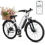 TST Electric Bike for Adults, 1000W Peak EBike with 36V 10.4Ah Removable Battery, up to 50 Miles Range 30 MPH Electric Bicycle, Rear Rack, Fenders, 7 Speed, 26" Step-Thru E Bike for Commute