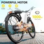 TST Electric Bike for Adults, 1000W Peak EBike with 36V 10.4Ah Removable Battery, up to 50 Miles Range 30 MPH Electric Bicycle, Rear Rack, Fenders, 7 Speed, 26" Step-Thru E Bike for Commute