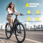 TST Electric Bike for Adults, 1000W Peak EBike with 36V 10.4Ah Removable Battery, up to 50 Miles Range 30 MPH Electric Bicycle, Rear Rack, Fenders, 7 Speed, 26" Step-Thru E Bike for Commute