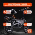 5TH WHEEL Penguin Electric Bike, Mini 14" E-Bikes with Foldable Handlebar and Adjustable Seat, Peak 700W Motor & 20 MPH, 40 Miles PAS Range Commuting Bikes with Dual 160MM Disc Brakes and Cargo Rack