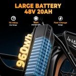 1500W Peak Electric Bike for Adults, 48V 20Ah Removable Battery Max Range 80Miles & 30MPH Electric Bicycle, 20''×4.0" Fat Tire Ebike,Fast Cargo Ebikes,Commute Mountain Step Thru E-Bike