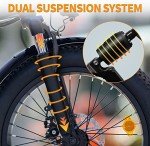 Jasion EB7 2.0 Adult Electric Bicycles, 28MPH Folding Electric Bike with 1200W Peak Motor, 55Miles Commute Ebikes for Adults 480WH Battery, Shock Absorber, Disc Brake, 20" *3.0 Tires for Snow W+W