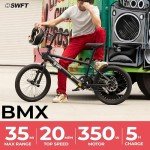 SWFT Electric BMX Bike- 35mi Operating Range, 20mph, 20” Performance Wheels, Front & Back Pegs, LCD-Display, Adult E Bike- Black