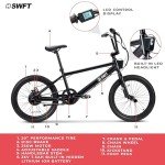 SWFT Electric BMX Bike- 35mi Operating Range, 20mph, 20” Performance Wheels, Front & Back Pegs, LCD-Display, Adult E Bike- Black
