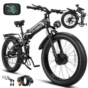 TT-EBIKE 3000W Dual Motor Folding Electric Bike for Adults with 52V 28AH Battery,26x4 Fat Tire All Terrain Ebikes,Full Suspension 38MPH E Bike,SHM 7-Speed Gear E Bikes