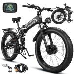 TT-EBIKE 3000W Dual Motor Folding Electric Bike for Adults with 52V 28AH Battery,26x4 Fat Tire All Terrain Ebikes,Full Suspension 38MPH E Bike,SHM 7-Speed Gear E Bikes