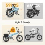 Jasion EB6 Electric Bike for Adults, [1000 Peak Motor & 25Mph],55 Miles Max Range (PAS 1) by 504Wh Built-in Battery, 20'' Fat Tire Folding Ebike with LCD Display and 5 Pedal Assist Levels
