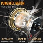 Electric Bikes for Adults, 1000W Peak Electric City Cruiser 25Mph Step-Thru Electric Bicycle, 48V 696Wh/36V 450Wh Removable Battery, 26" Ebikes for Adults, Professional 7-Speed(Fits for 5.2Ft-6.3Ft)