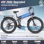 Folding Electric Bike for Adults - 1500W 37MPH Ebike with 48V 20AH 960Wh Battery - 26" x 4.0" 75 Miles - 21-Speed Gears - Beach Mountain Snow Electric Bicycle UL Certified
