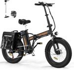 HITWAY BK11M Folding All Terrain Electric Bike for Adults, 20 x 4 Inch Fat Tires, 750W Motor, 48V 15Ah Removable Battery, 28-62 Mile Range, 7-Speeds with with Pump and Lock, Black and Green