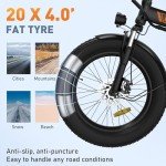 HITWAY BK11M Folding All Terrain Electric Bike for Adults, 20 x 4 Inch Fat Tires, 750W Motor, 48V 15Ah Removable Battery, 28-62 Mile Range, 7-Speeds with with Pump and Lock, Black and Green