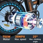 HITWAY BK11M Folding All Terrain Electric Bike for Adults, 20 x 4 Inch Fat Tires, 750W Motor, 48V 15Ah Removable Battery, 28-62 Mile Range, 7-Speeds with with Pump and Lock, Black and Green