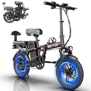 GugoIs Foldable Electric Bike for Adults,Ebike 500W,25/30MPH,48V/15AH,25-45 Miles Electric Bike with Passenger Seat,16" Electric Mini Bike Full Suspension,Commuter Electric Bicycles for Adults Teens