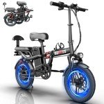 GugoIs Foldable Electric Bike for Adults,Ebike 500W,25/30MPH,48V/15AH,25-45 Miles Electric Bike with Passenger Seat,16" Electric Mini Bike Full Suspension,Commuter Electric Bicycles for Adults Teens