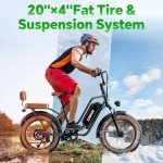 2 Seater Electric Bike, 48V 20AH(960WH) Large Removable Battery, 1300W Peak Motor Ebike, 20"x 4.0" Fat Tire Electric Bicycle for Adults, 80+Miles Max,30+MPH, City Couple E Bike,Black