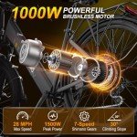 Movcan V80 Electric Bike, 1000W Motor 28MPH Ebike, 48V 13Ah Removeable Battery, 26'' City Cruiser Adult Electric Bicycles up to 70 Miles, 7-Speed Dual Disc Brake, Mountain E Bike for Commuting