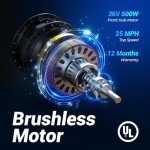 Geemax Electric Bike for Adults, 26" x 4.0 Fat Tire Ebike, 500W (Peak 750W) 36V 10.4Ah Lithium Battery Electric Bicycle, 25MPH, 21-Speed, Up to 35 Miles for Commuting, Beach, Snow