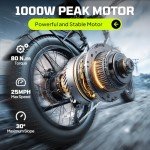 TST Folding Electric Bike for Adults, 1000W Peak Motor EBike with 36V 7.8Ah Removable Battery, Max Range 40 Miles 25 MPH Electric Bicycle, 20" Fat Tire All Terrain E Bike with Rear Rack