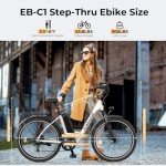 Funhang Electric Bike for Adults, 1000W Peak Ebike, 21.7MPH 50Miles City Cruiser Ebikes, 26" Step Thru Electric Bicycle with 48V Removable Battery, Adjustable Stem, Rear Rack, Front Suspension,7 Speed