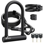 Sportneer Bike U Lock - 18mm Shackle Heavy Duty Bike Lock with 6ft Security Cable - Bicycle U-Locks with Sturdy Mounting Bracket for Road, Mountain, Electric and Folding Bike, Size 9.85''x6.3''