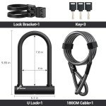 Sportneer Bike U Lock - 18mm Shackle Heavy Duty Bike Lock with 6ft Security Cable - Bicycle U-Locks with Sturdy Mounting Bracket for Road, Mountain, Electric and Folding Bike, Size 9.85''x6.3''