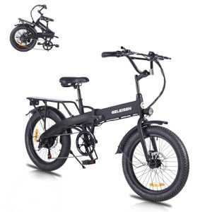 GELEISEN Folding Electric Bike for Adults, 20"×3.0 Fat Tire Electric Bicycle, 280.8Wh Battery Ebike, 20MPH Electric Cargo Bike with LCD Color Display & 6 Speed Gears (Fits for 5'0"+) (Black)