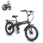 GELEISEN Folding Electric Bike for Adults, 20"×3.0 Fat Tire Electric Bicycle, 280.8Wh Battery Ebike, 20MPH Electric Cargo Bike with LCD Color Display & 6 Speed Gears (Fits for 5'0"+) (Black)
