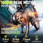 TST Electric Bike for Adults with Peak 1000W 26MPH Brushless Motor，36V Removable Internal Battery,60Miles City Electric Bike,35-Speed Electric Mountain Bike.