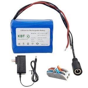 KBT 12V 2400mAh Rechargeable Li-ion Battery, Bare Leads Wire Replacement Battery Pack with Charger Compatible with 12V Devices RC Car, Boat, Robot, DIY, LED Light Strip, CCTV Camera