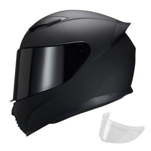 JQF Gear Full Face Motorcycle Helmet WS-607 DOT Approved Motorbike Racing Street Bike Helmets for Adults with Clear and Black Visor (Flat Black BB, M)